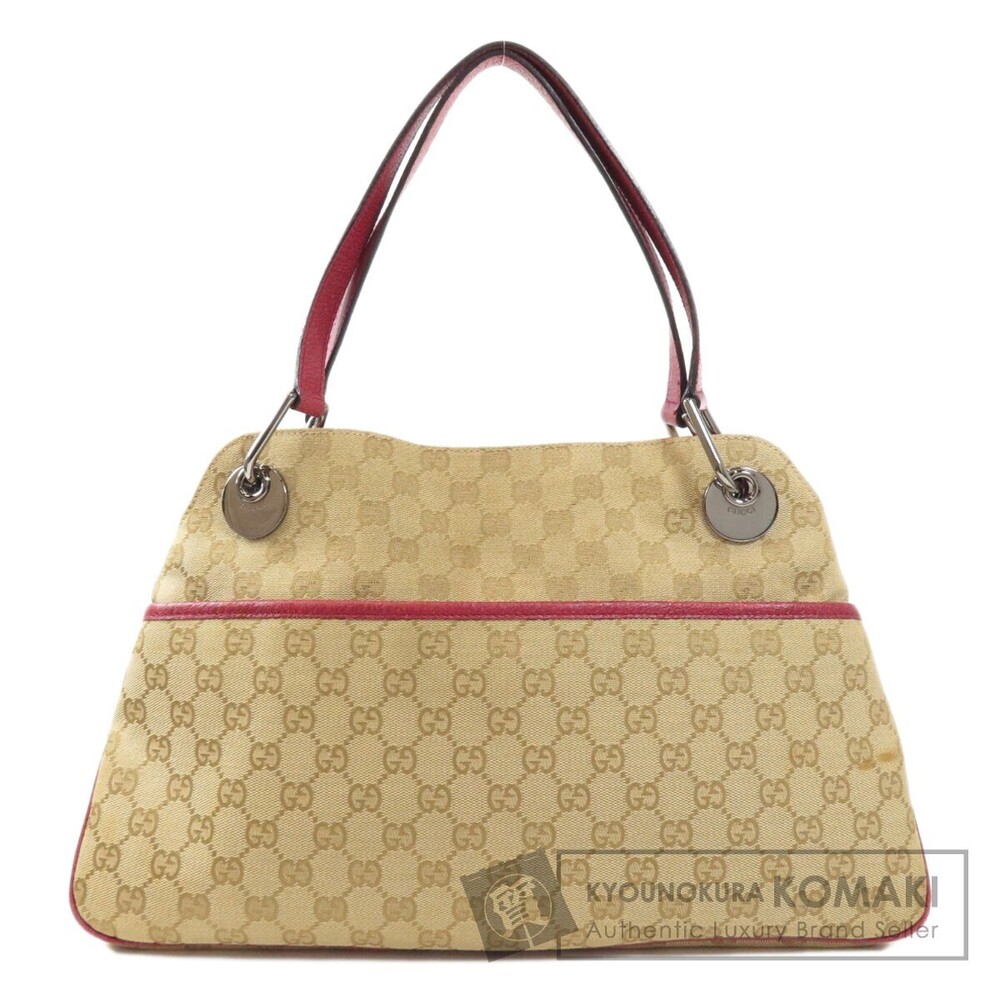 Gucci GG Eclipse Tote Bag beige canvas red leather